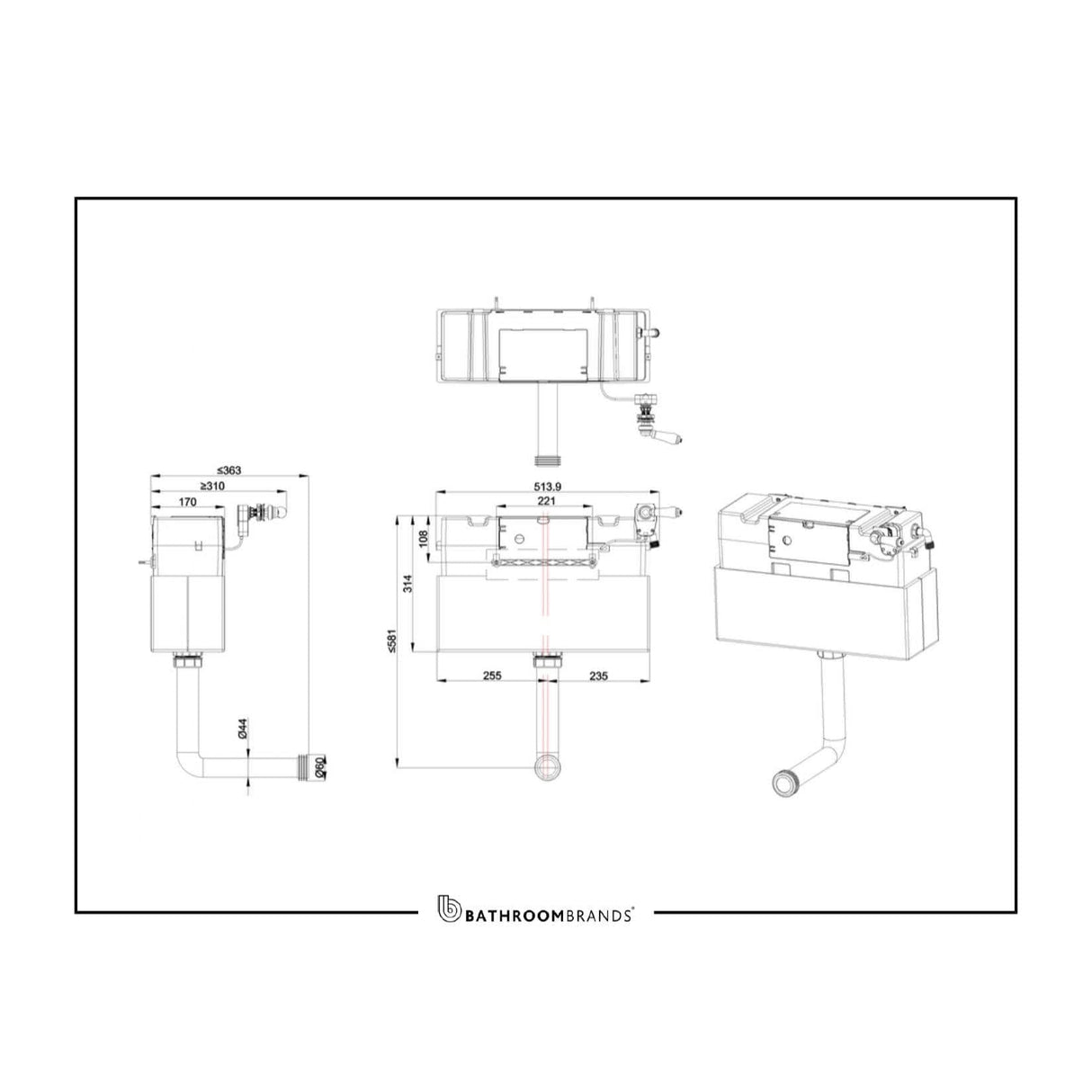Burlington Concealed Cistern Burlington Front/Top Access Dual Flush Cistern With Ceramic Lever