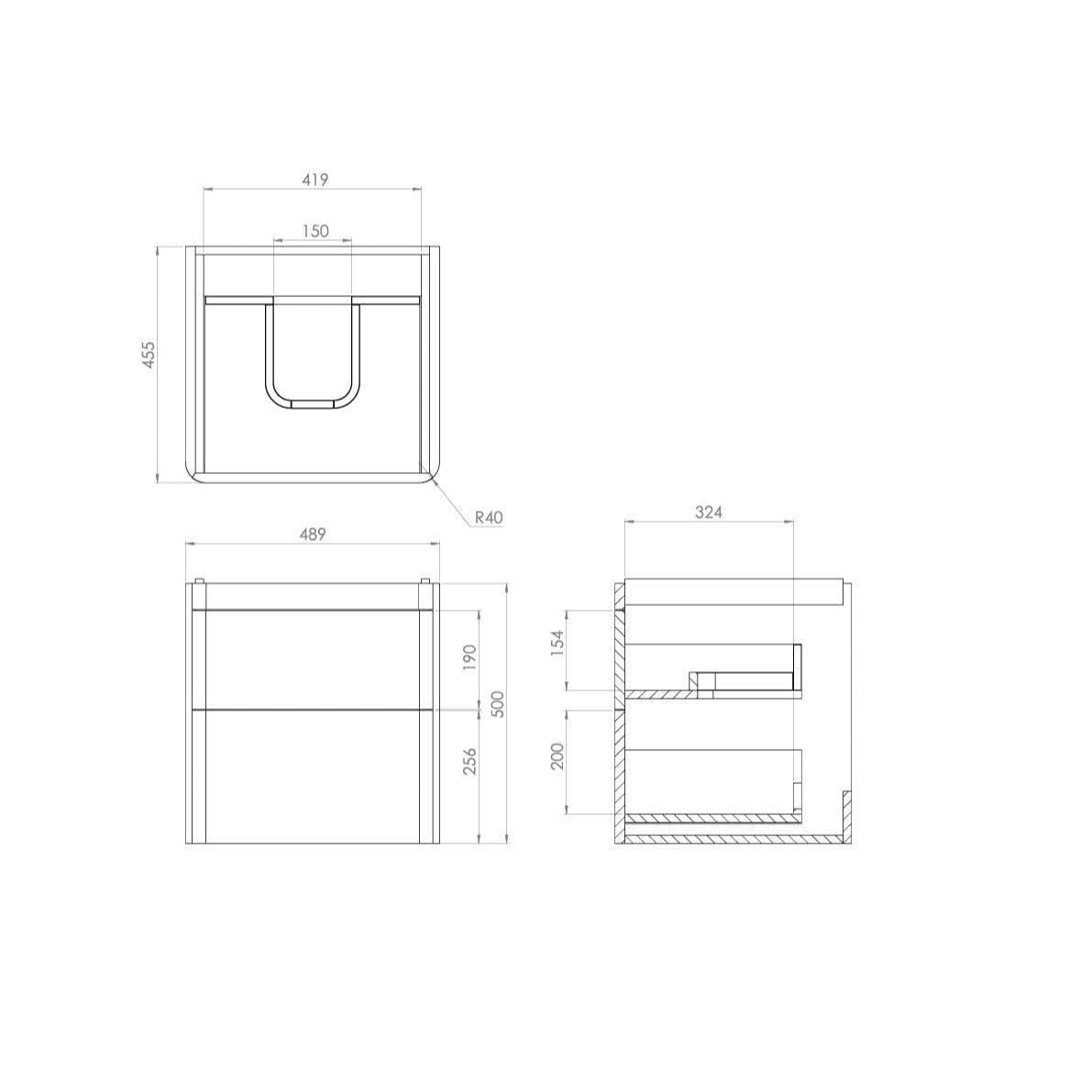 Saneux Wall Mounted Unit Saneux Hyde Vanity Unit With Basin - 500 x 460mm - Two Drawer - Wall Mounted