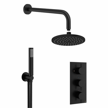 Crosswater Concealed Shower Set Matt Black / 300mm Shower Head Crosswater MPRO 2 Outlet 3 Handle Thermostatic Shower Valve with Kit