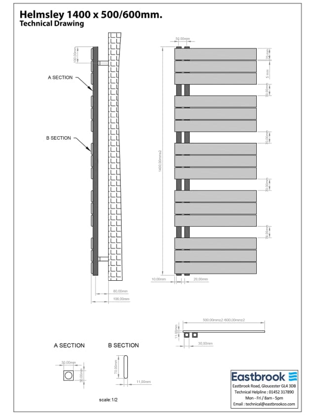 Eastbrook Designer Towel Radiator Eastbrook Helmsley Straight Vertical Designer Towel Rail in Matt White