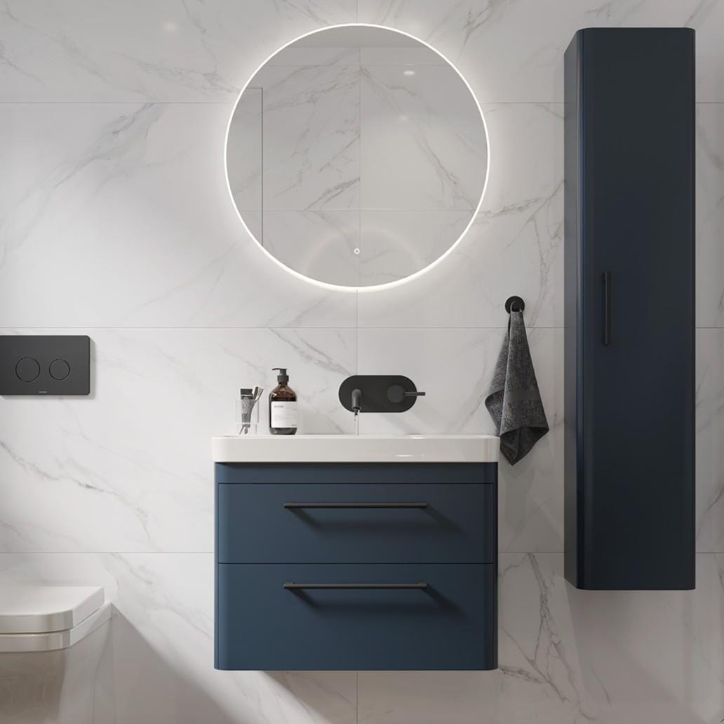 Saneux Wall Mounted Vanity Unit Matte Fiord / 1 Hole Saneux Hyde Vanity Unit With Basin - 700 x 370mm - Two Drawer - Wall Mounted
