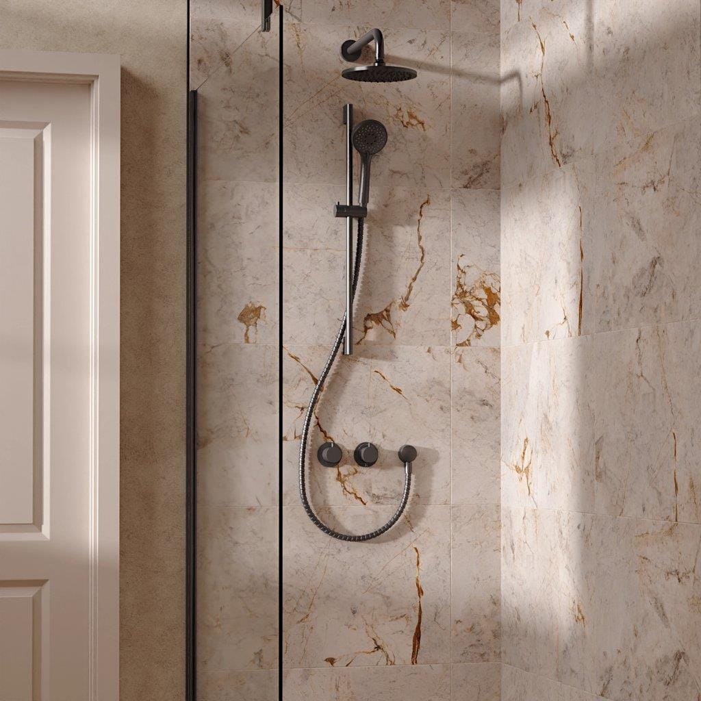 UK Bathroom Store Concealed Shower Set Slate / Wall Arm / 200mm Crosswater Module Shower Set 2 with Riser Rail Kit and Overhead Shower