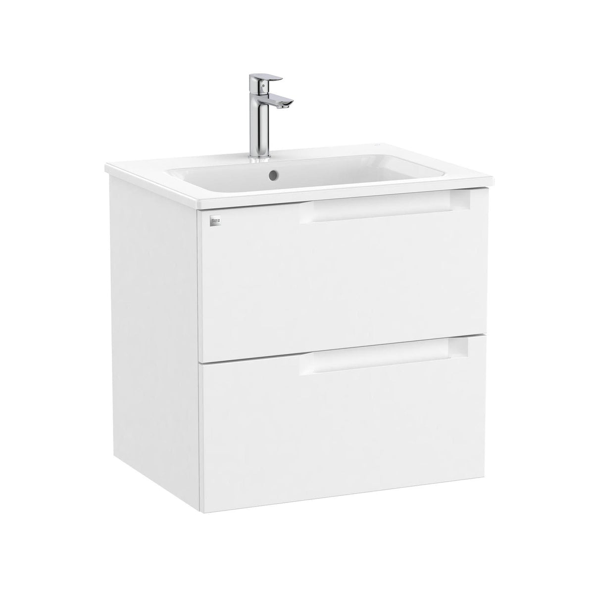 Roca Wall Mounted Vanity Unit Matt White Roca Aleyda 600mm Wall Mounted Two Drawer Vanity Unit with Basin