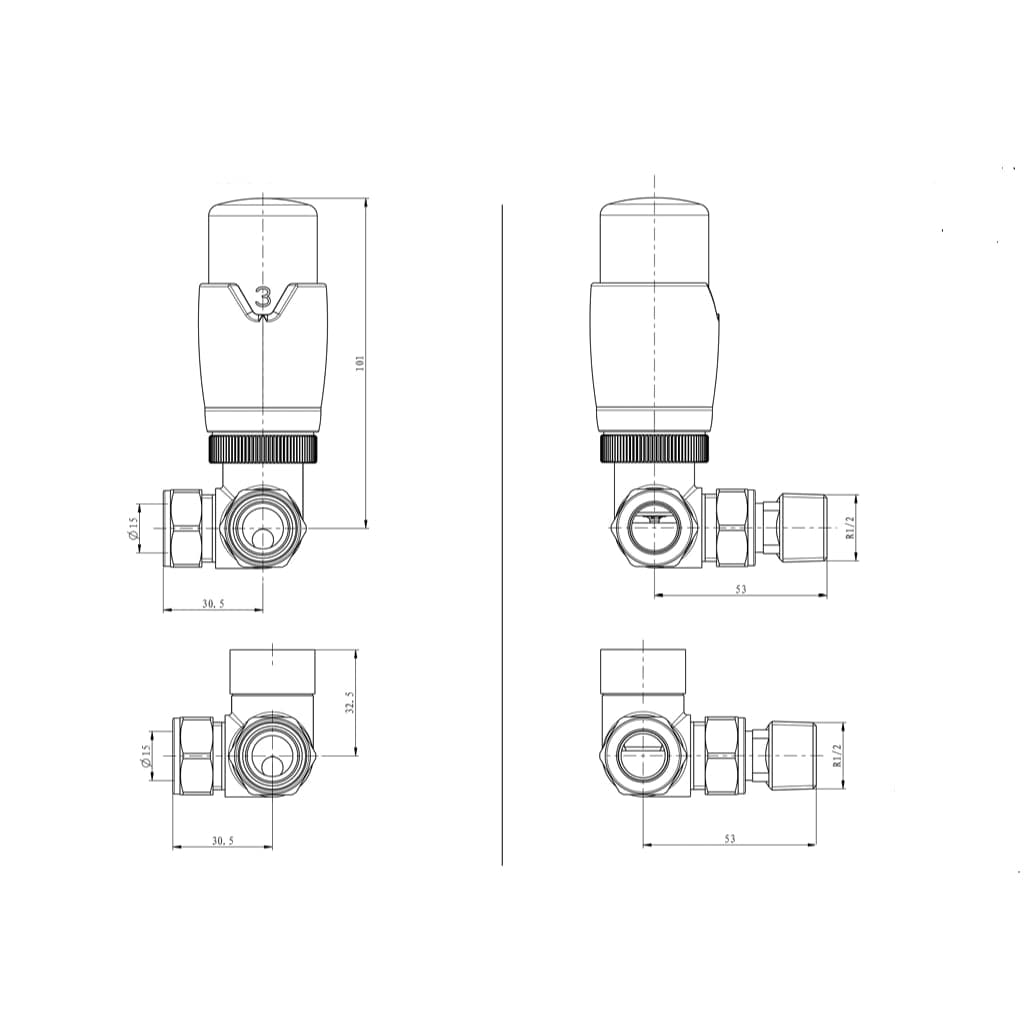 Aquarius Radiator Valve Aquarius Bi-Directional TRV Corner Radiator Valve