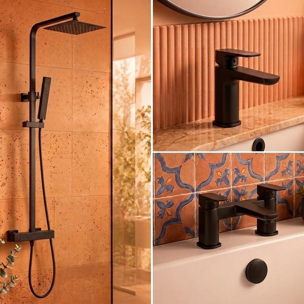 Aquarius Bathrooms Exposed Shower Set Aquarius Hydro Complete Shower Brassware Pack with Basin Mixer, Bath Mixer & Round Exposed Shower