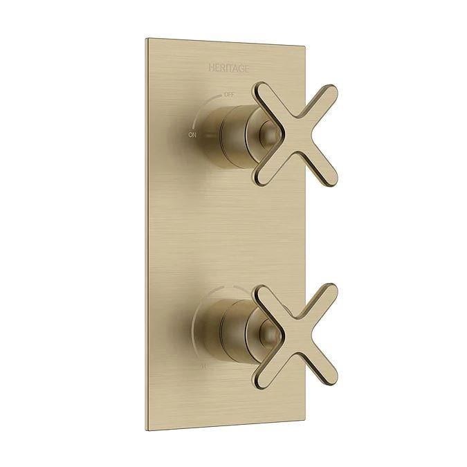 Heritage Concealed Shower Valve Brushed Brass Heritage Salcombe 1 Outlet, 2 Handle Conceled Thermostatic Shower Valve