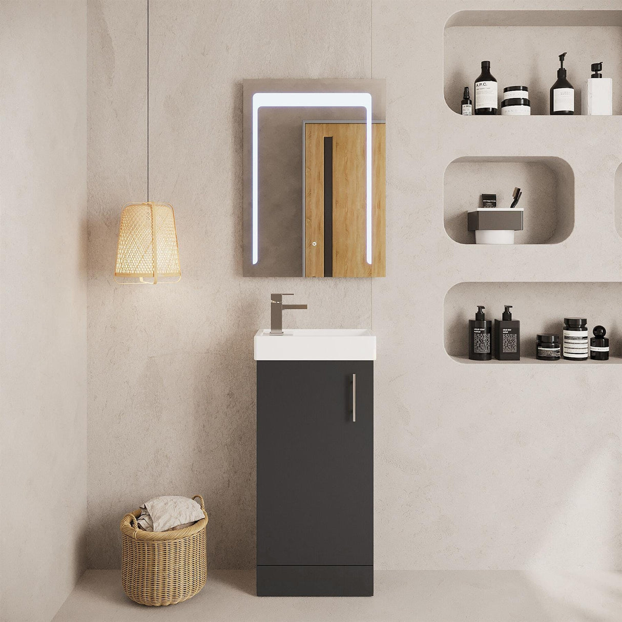 Aquarius Bathrooms Cloakroom Vanity Unit Aquarius Byron 400mm Floor Standing 1 Door Cloakroom Vanity Unit with 1 Tap Hole Basin