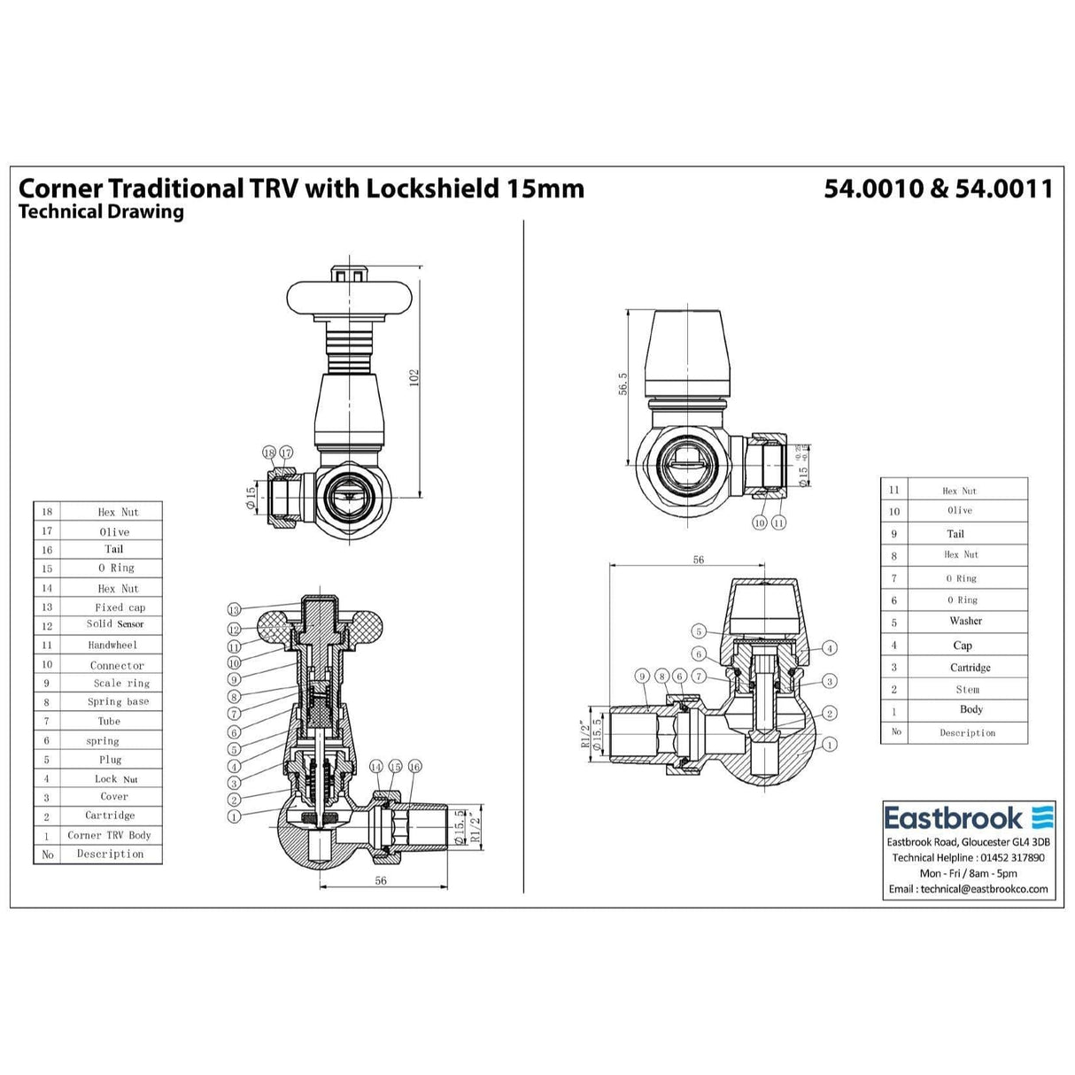 Eastbrook Radiator Valve Eastbrook Traditional Corner Thermostatic Radiator Valve with Lockshield (Pair)