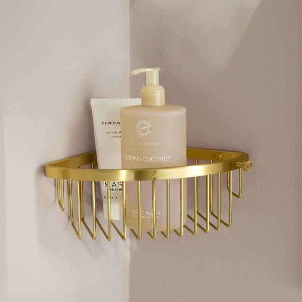 Miller Basket Brushed Brass Miller Signature Corner Wire Shower Basket