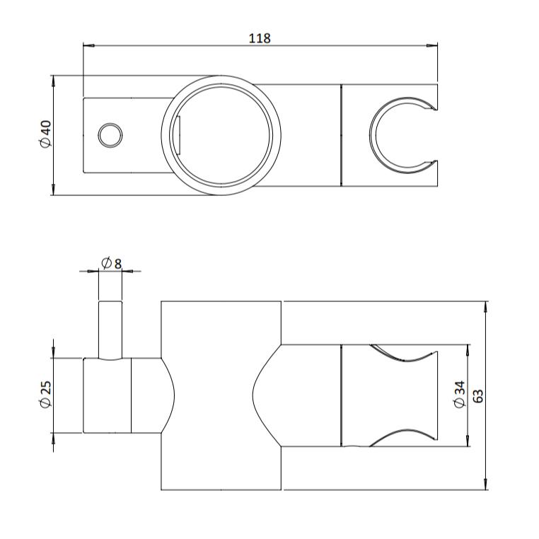 Crosswater Grab Rail/Bar Crosswater Handset Holder Attachment for Angled Grab Bar