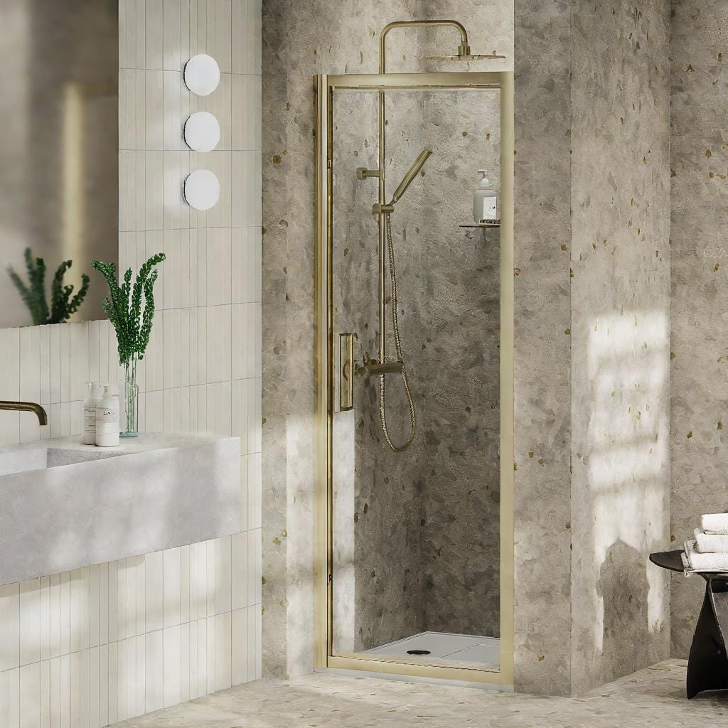 Aquarius Pivot Shower Door Brushed Brass / 800mm Aquarius Pluvia 8mm Pivot Shower Door
