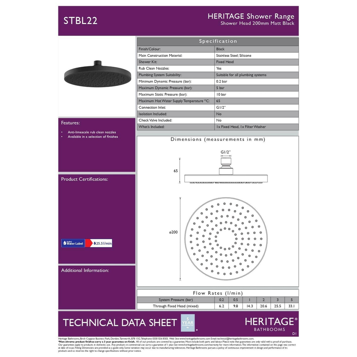 Heritage Fixed Shower Head Heritage 200mm Round Shower Head