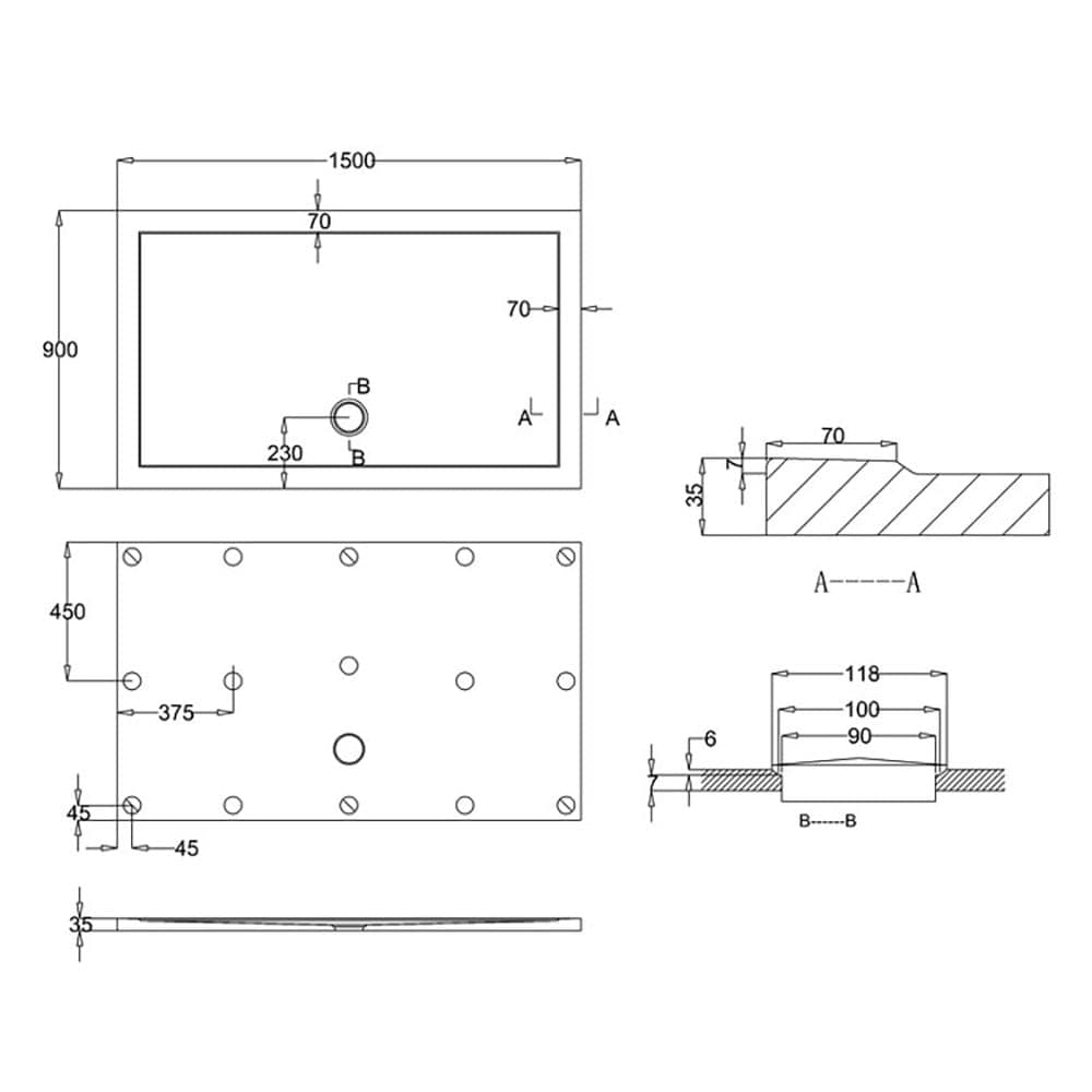 Crosswater Rectangle Shower Tray Crosswater 35mm Anti Slip Acrylic Shower Tray