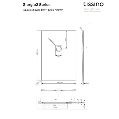 Tissino Rectangle Shower Tray 1400 x 750mm Tissino Giorgio2 Rectangle Shower Tray in Grey Slate