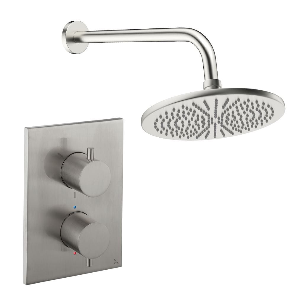 UK Bathroom Store Concealed Shower Set Brushed Nickel / Wall Arm / 300mm Crosswater Crossbox Shower Set 1 - 1 Outlet with Fixed Overhead Shower