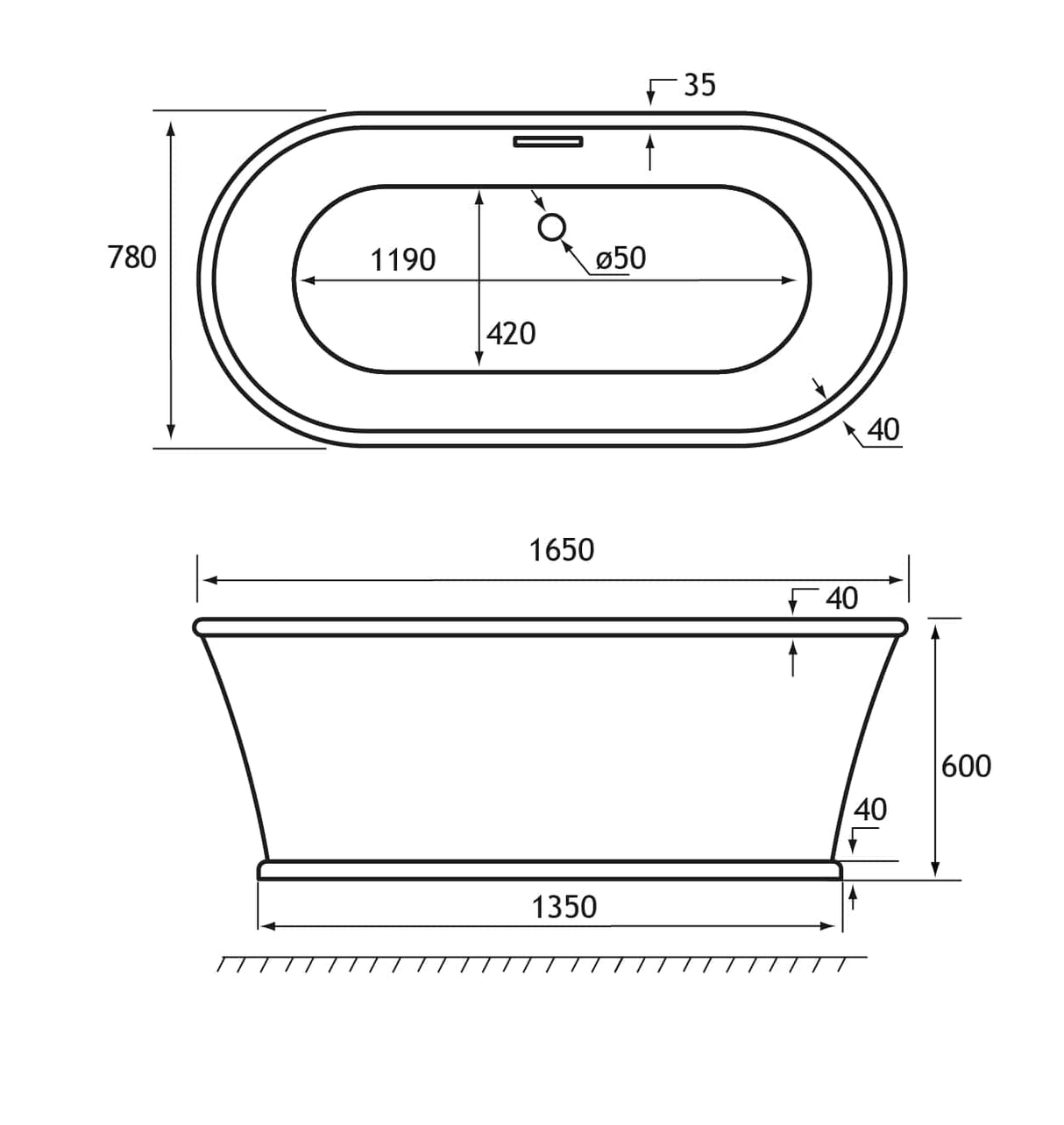 Eastbrook Modern Freestanding Bath Eastbrook Henley Freestanding Bath - 1650 x 780mm in Gloss White