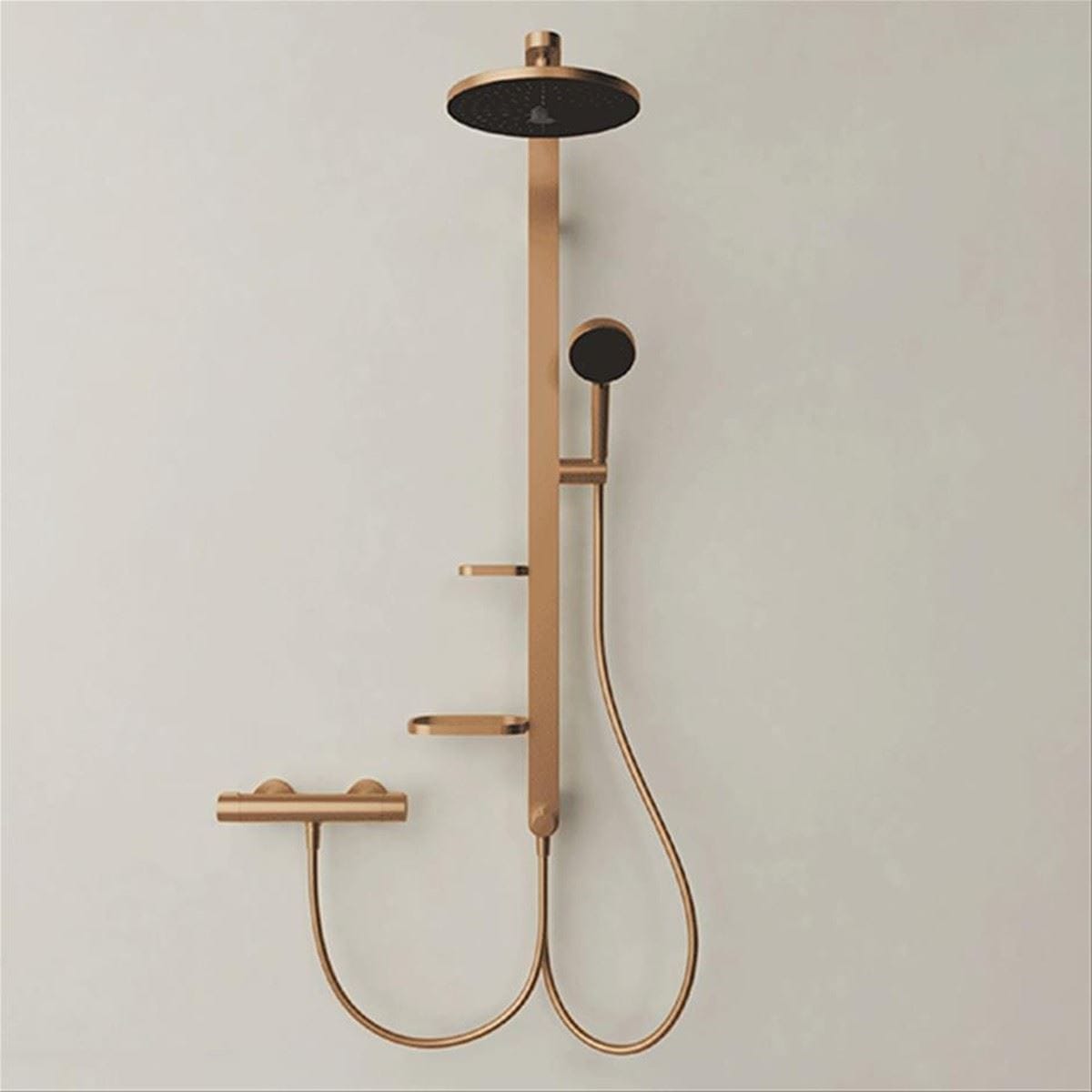 Ideal Standard Shower Riser Rail Brushed Bronze Ideal Standard Ceratherm ALU+ Rigid Riser Rail with Diverter, Showerhead, Handset and Shelves