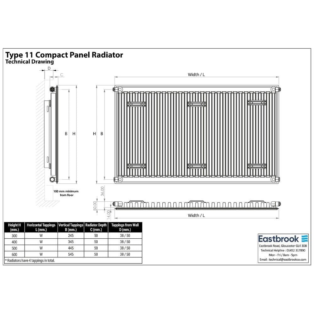 Aquarius Type 11 Compact Panel Radiator In Gloss White