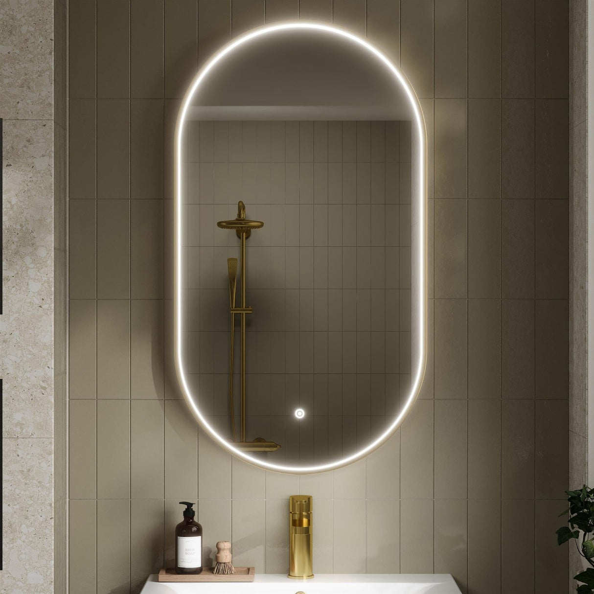 Aquarius Bathrooms Illuminated Mirror Brushed Brass Aquarius Lumine Inset Framed LED Touch Sensor Pill Mirror - 800 x 500mm