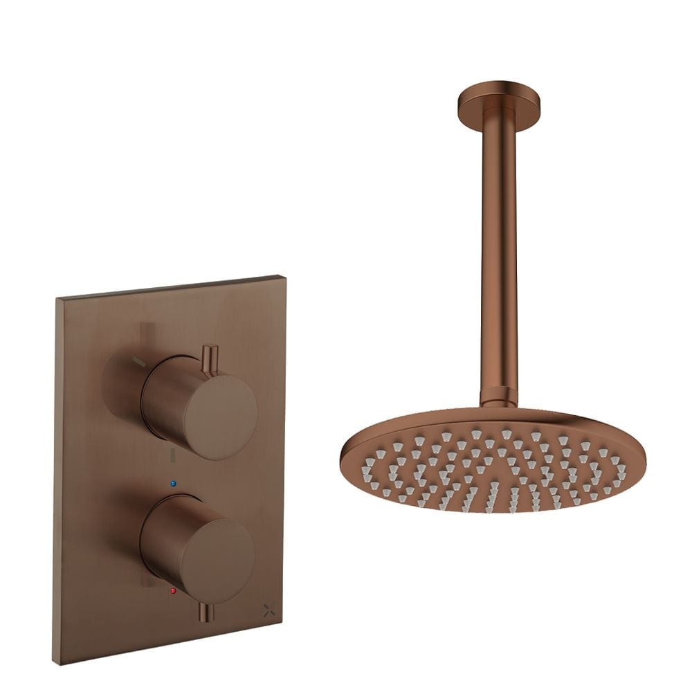 UK Bathroom Store Concealed Shower Set Brushed Bronze / Ceiling Arm / 200mm Crosswater Crossbox Shower Set 1 - 1 Outlet with Fixed Overhead Shower