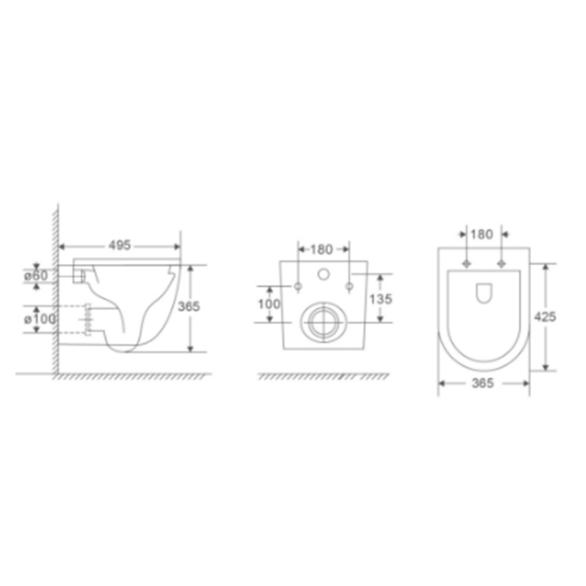 JTP Wall Hung Toilet JTP Wortex Wall Hung Rimless Toilet with Toilet Seat and Tornado Flush