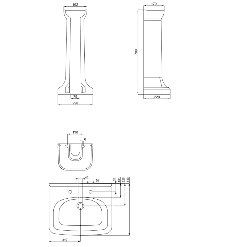 Burlington Wall Hung Basin Burlington Guild Basin with Pedestal or Washstand