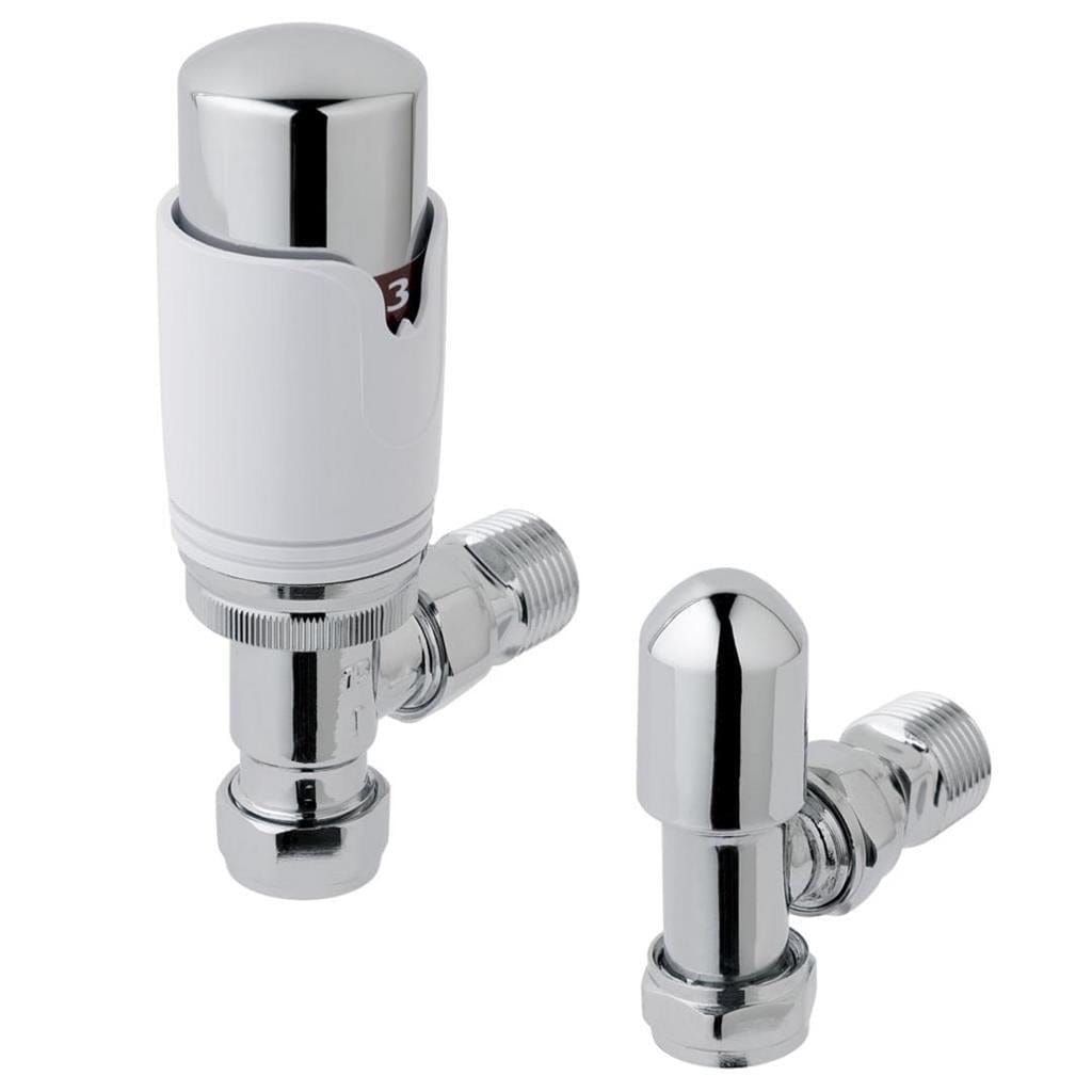 Eastbrook Radiator Valve Chrome/White Eastbrook Angled Thermostatic Radiator Valve with Lockshield 15mm (Pair)