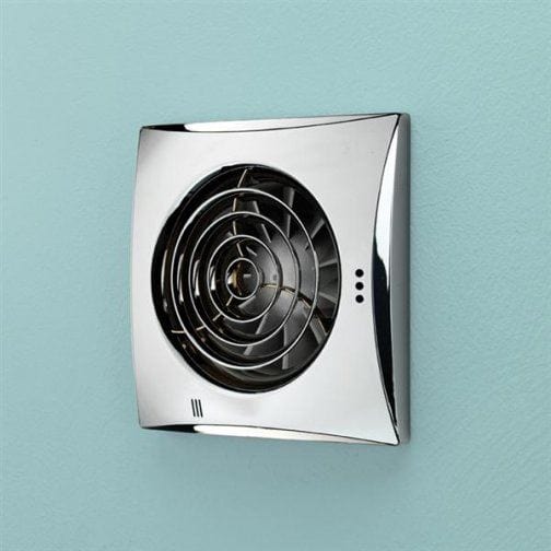 HiB Wall Mounted Fan Chrome / Timer & Humidity Sensor HiB Hush Wall Mounted Bathroom Fan