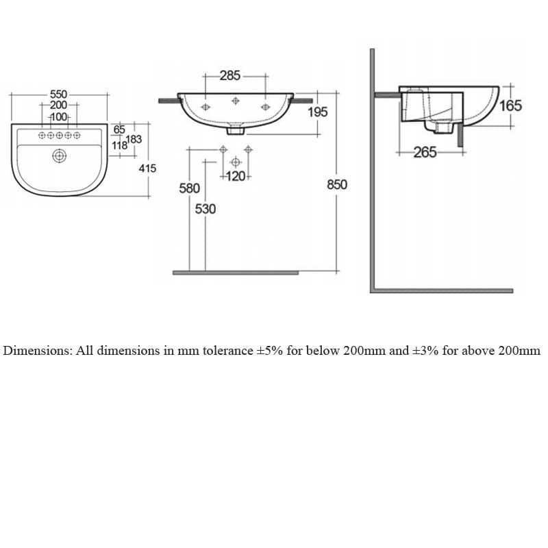 RAK Semi Recessed Basin Rak Compact Semi Recessed Basin in Alpine White