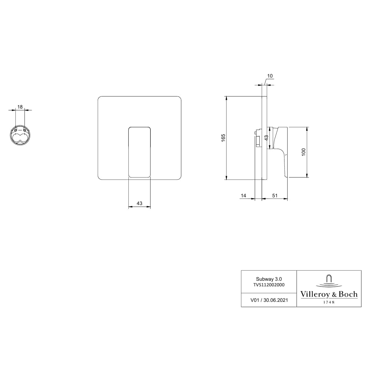 Villeroy & Boch Concealed Shower Valve Villeroy & Boch Subway 3.0 1 Outlet Single Lever Trim Set Mixer
