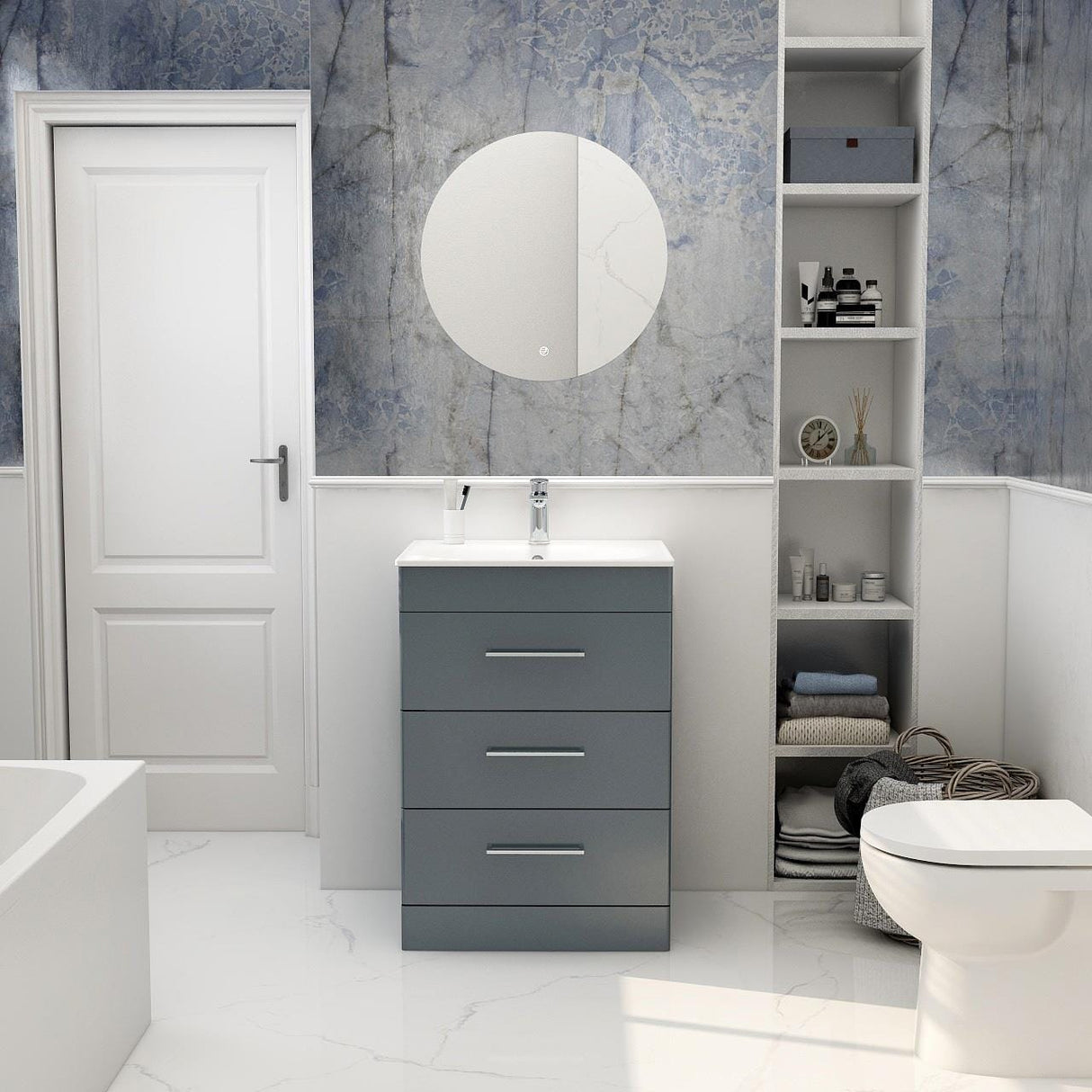 Imex Floor Standing Vanity Unit Steel Blue / White Imex Croma Floor Standing Three Drawer 600mm Vanity Unit with 1 Tap Hole Basin