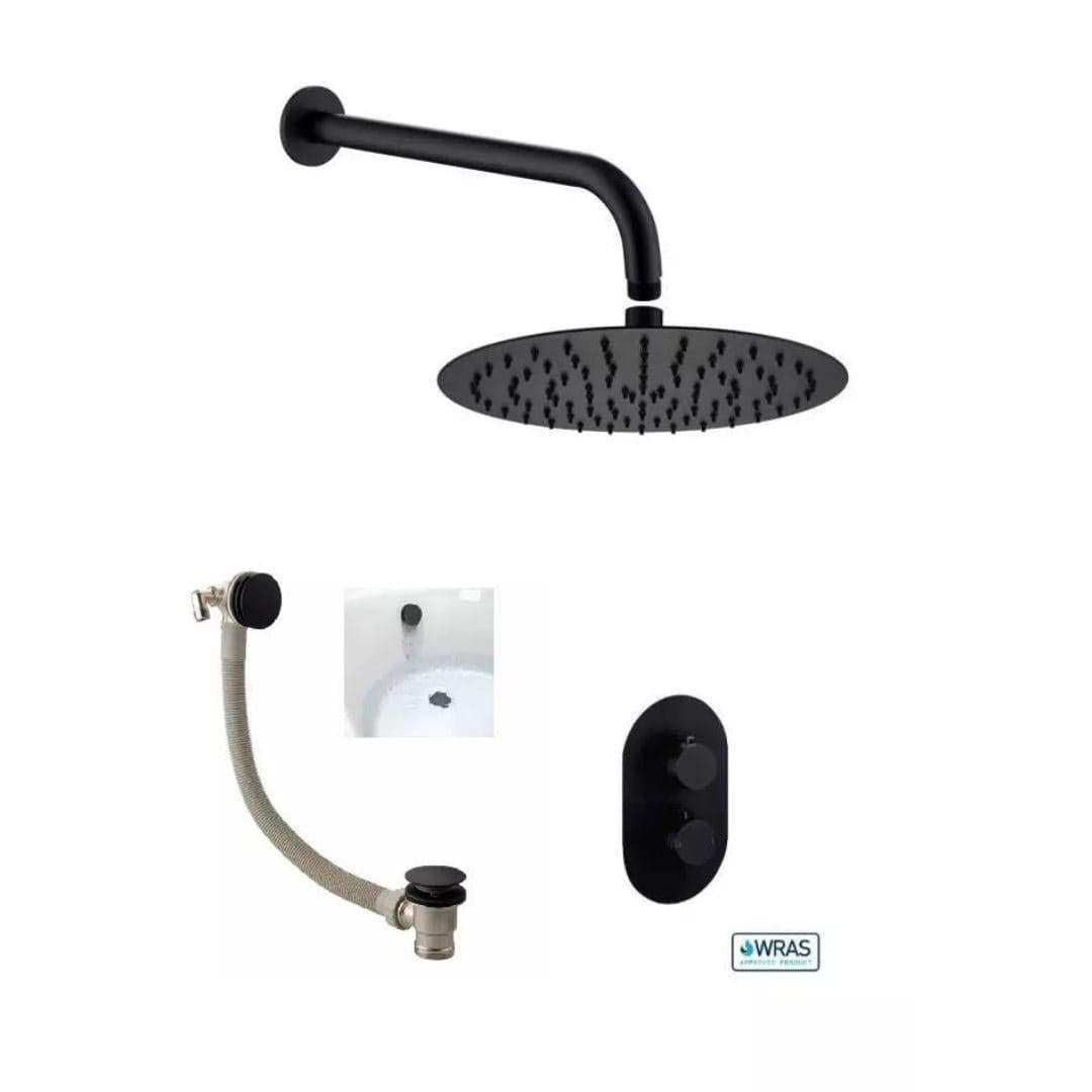 Aquarius Concealed Shower Set Matt Black Aquarius RainLux Round 2 Outlet Overflow Filler Shower Bundle