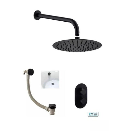 Aquarius Concealed Shower Set Matt Black Aquarius RainLux Round 2 Outlet Overflow Filler Shower Bundle