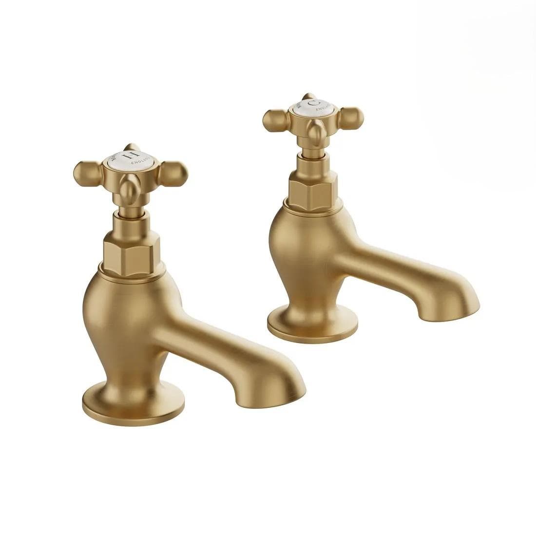Vado Pillar Bath Tap Brushed Brass/Crackled White Booth & Co. Axbridge Crosshead Bath Pillar Taps (Pair)