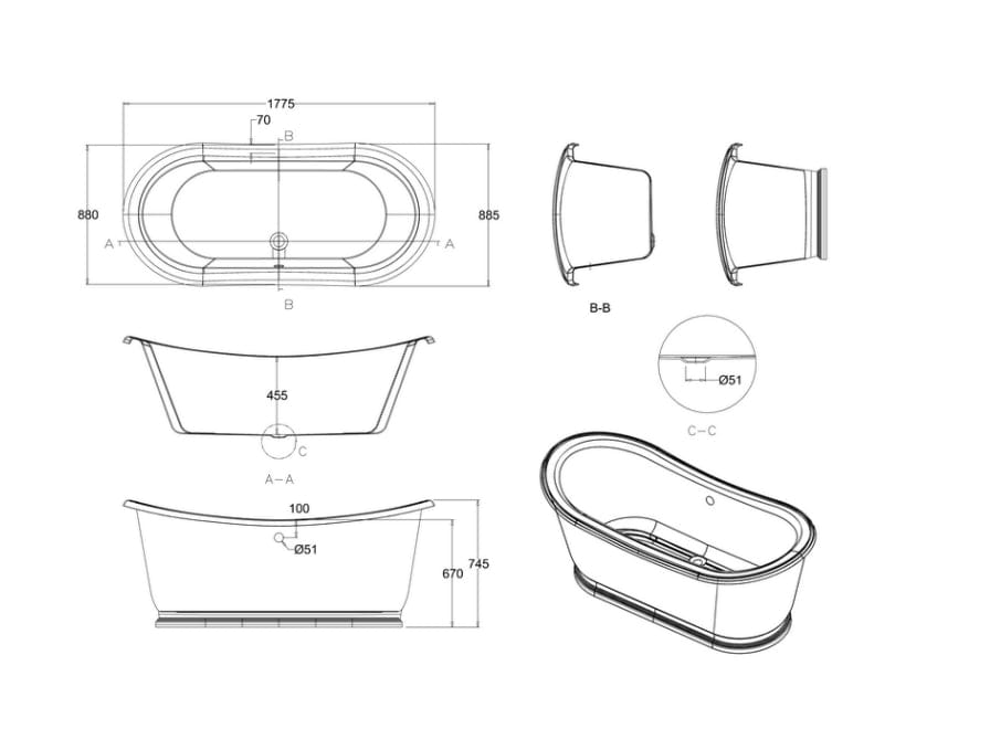 Burlington Admiral Oval Freestanding Bath - 1800 x 885mm