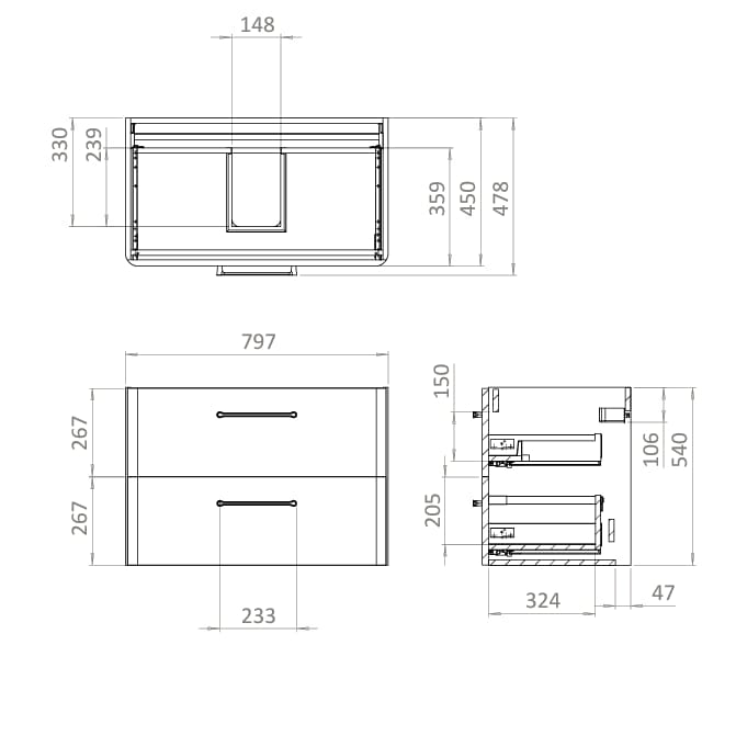 Britton Wall Mounted Vanity Unit Britton Camberwell Wall Mounted 800mm Vanity Unit with Basin or Worktop
