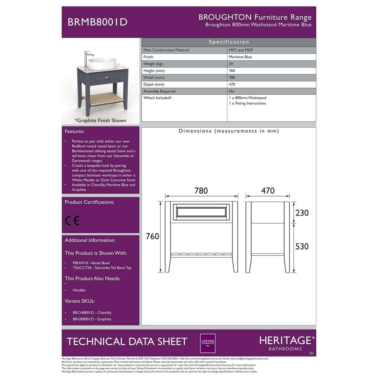 Heritage Floor Standing Vanity Unit Heritage Broughton Washstand with Laminate Worktop