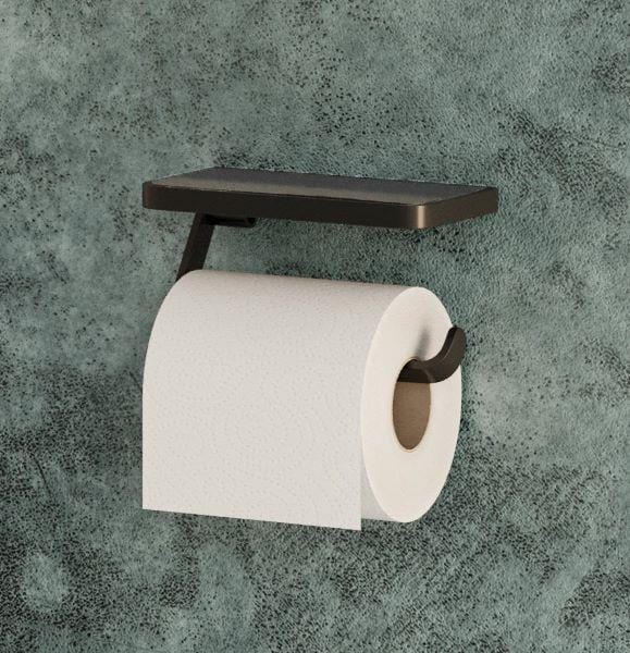 HiB Toilet Roll Holder Black HiB Atto Toilet Roll Holder with Shelf