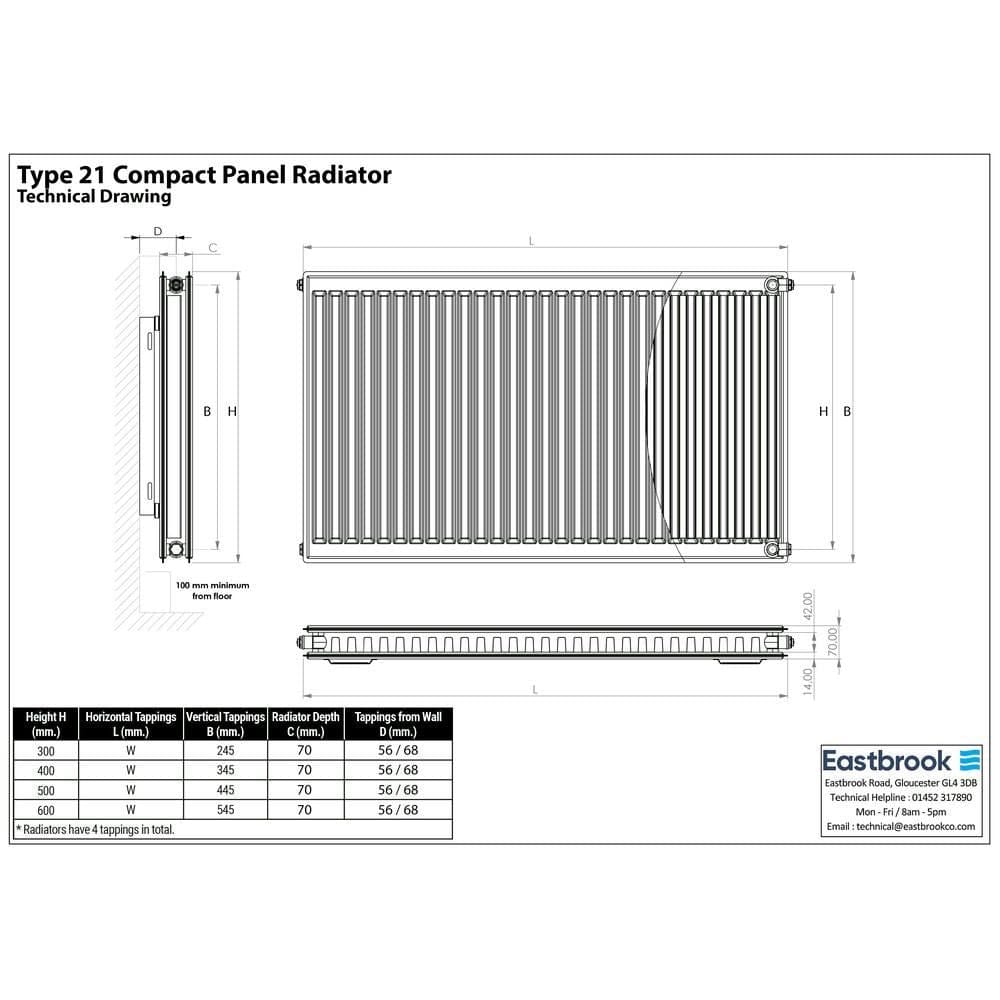 Aquarius Type 21 Aquarius Type 21 Compact Panel Radiator In Gloss White