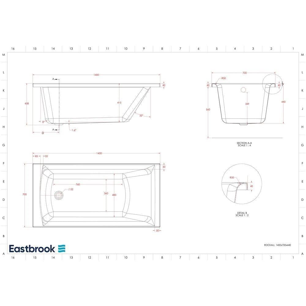 Eastbrook Single Ended Bath 1500 x 700mm / Reinforced Eastbrook Rockall Single Ended Bath