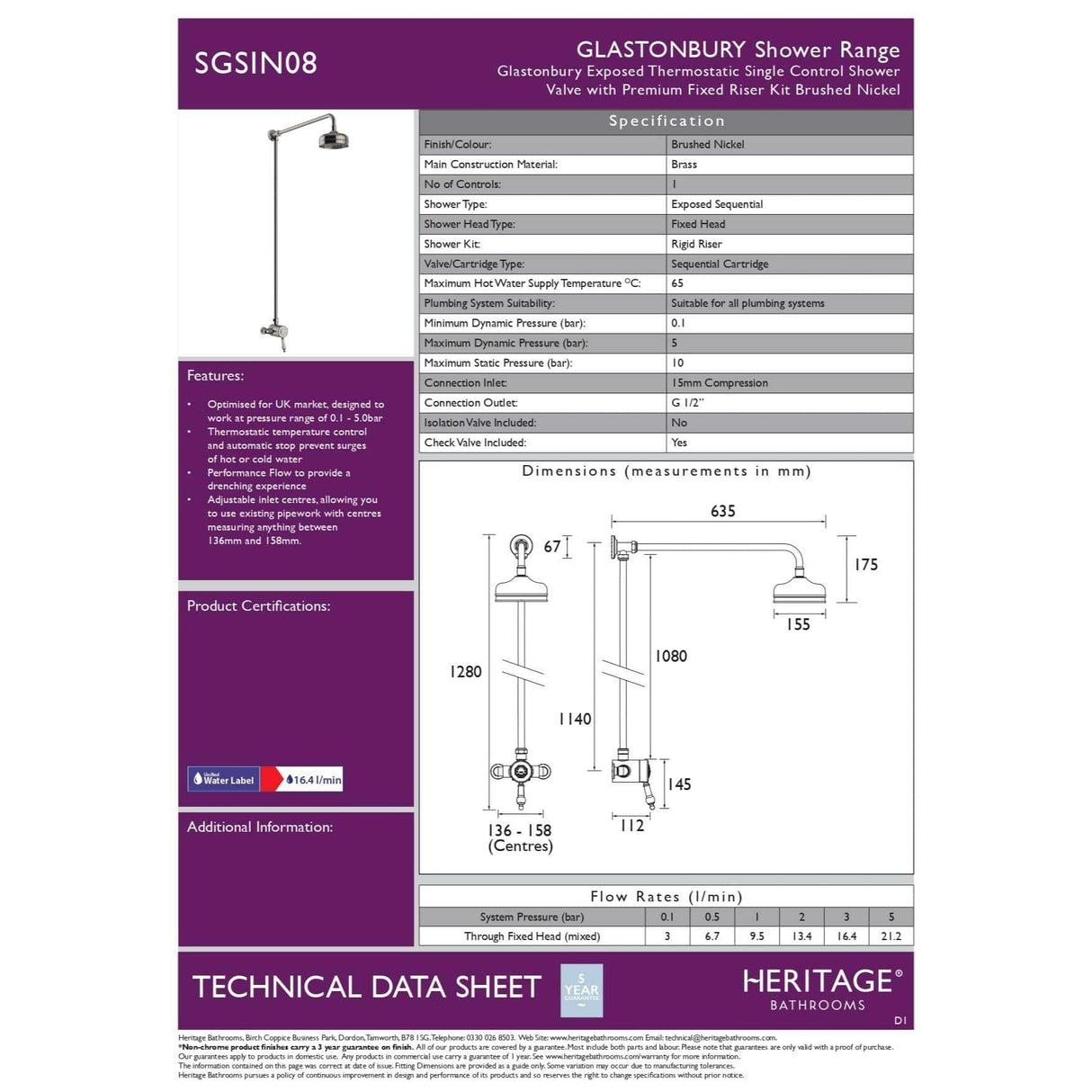 Heritage Exposed Shower Set Heritage Glastonbury Exposed Shower with Premium Fixed Rigid Riser Kit