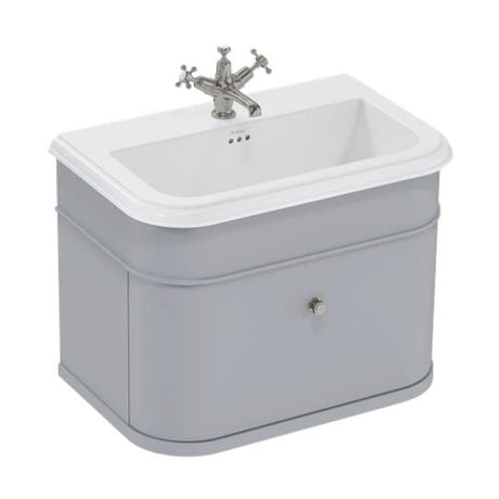 Burlington Wall Mounted Vanity Unit Classic Grey / Ceramic Basin - 3 Tap Hole / Brushed Nickel Burlington Chalfont 750mm Wall Mounted Single Drawer Vanity Unit with Basin