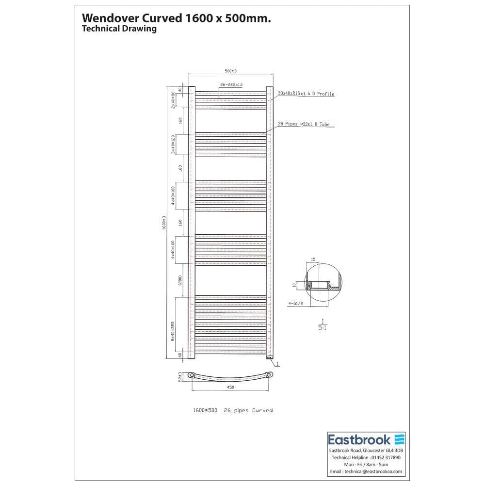 Eastbrook Wendover Curved Vertical Heated Towel Rail in Chrome