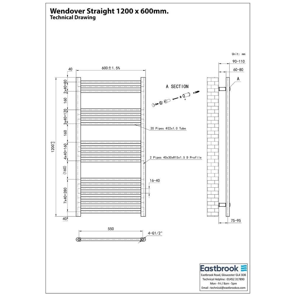 Eastbrook Wendover Straight Heated Towel Rail in Anthracite
