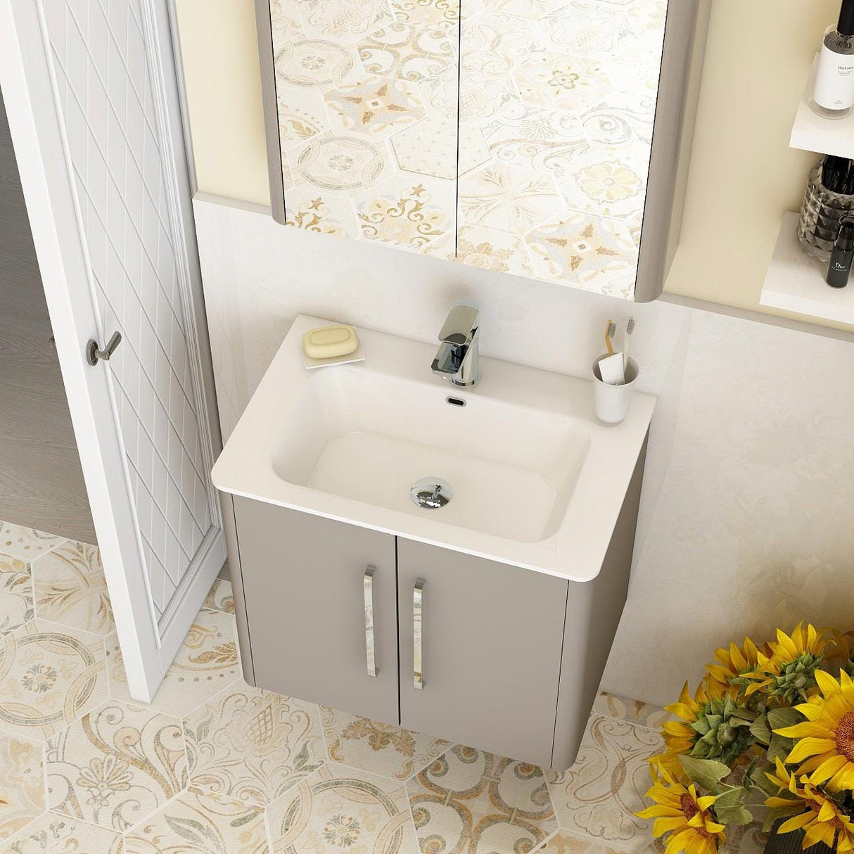 Imex Wall Mounted Vanity Unit Imex Suburb Wall Mounted 600mm Double Door Vanity Unit with Basin