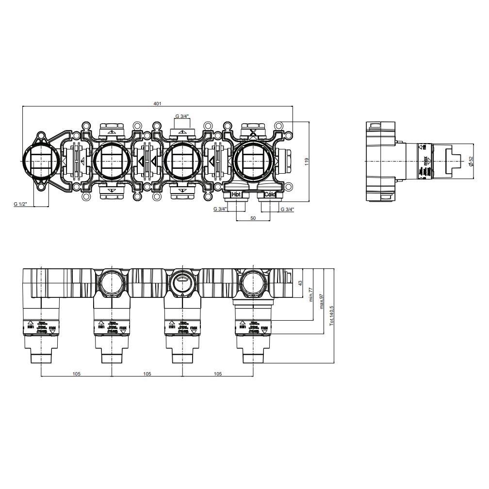 UK Bathroom Store Concealed Shower Set Crosswater Module Plus Push Shower Set 4 - 2 Outlet with Revive Multifunctional Spotlight Shower Head and Pencil Handset