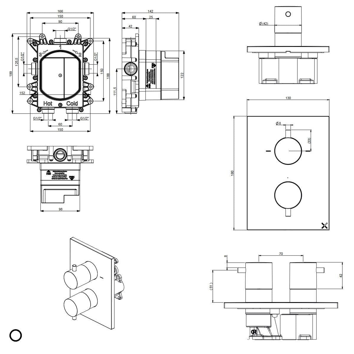 Crosswater Concealed Shower Set Crosswater Crossbox 2 Handle 2 Outlet Shower Bundle Version 2