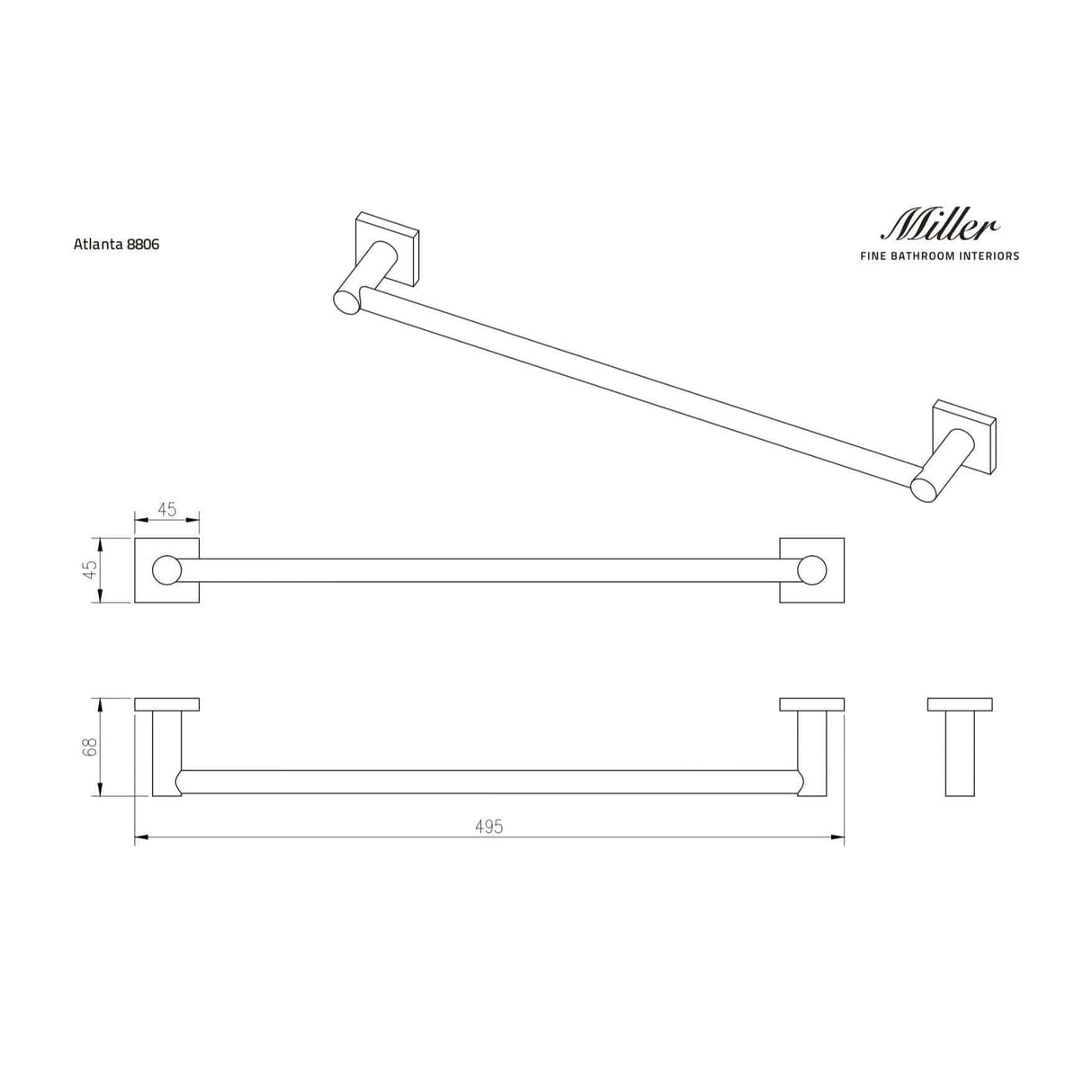 Miller Towel Rails and Rings Miller Atlanta Towel Rail