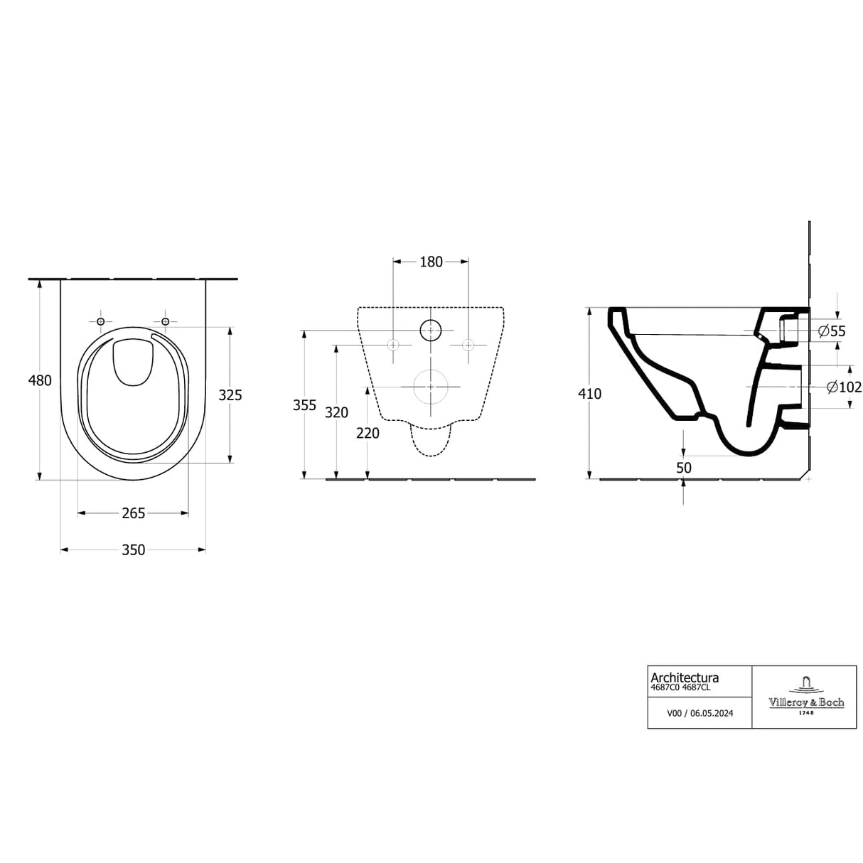 Villeroy & Boch Wall Hung Toilet Villeroy & Boch Architectura Compact Wall Hung Toilet with TwistFlush and Soft Close Seat