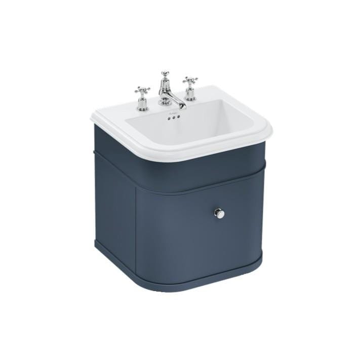 Burlington Wall Mounted Vanity Unit Blue / Ceramic Basin - 3 Tap Hole / Chrome Burlington Chalfont 550mm Wall Mounted Single Drawer Vanity Unit with Basin